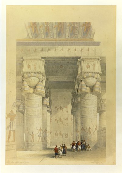 Vue sous le portique du temple de Dendérah, d